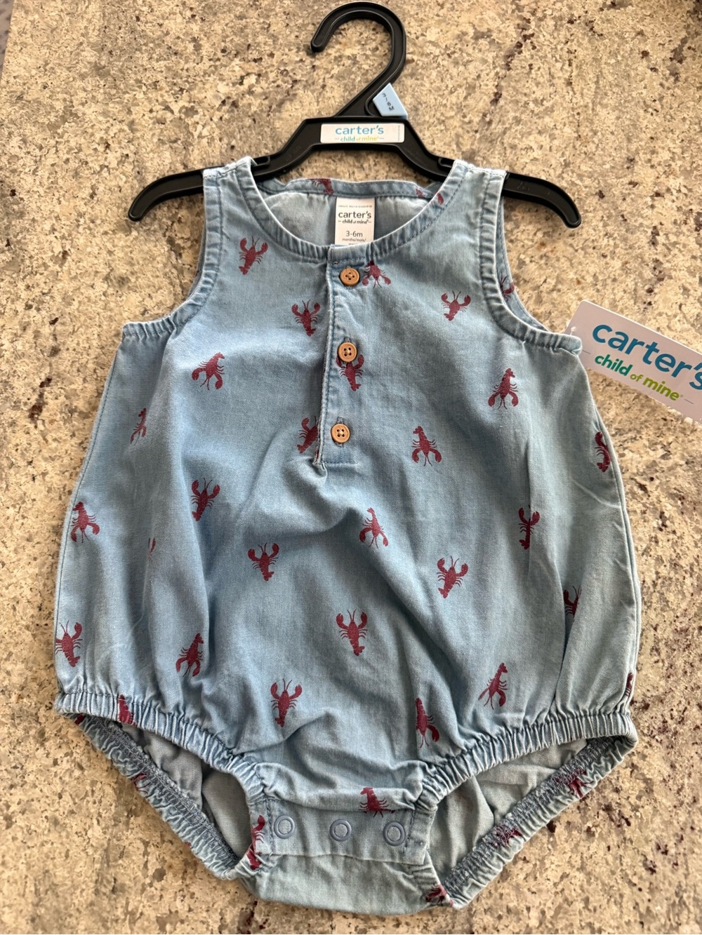 Carter's Light Blue Romper with Red Lobster Print